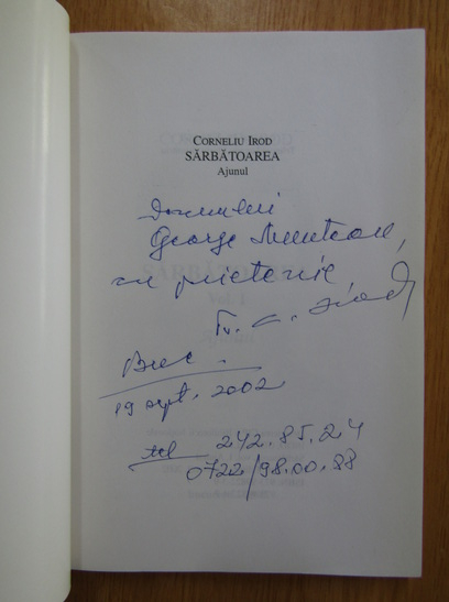 Anticariat: Corneliu Irod - Sarbatoarea (3 volume, cu autograful autorului)