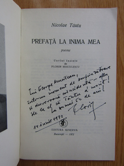 Anticariat: Nicolae Tautu - Prefata la inima mea. Poeme (cu autograful autorului)