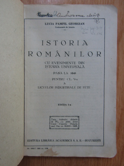 Lucia Pamfil Georgian - Istoria romanilor cu evenimente din istoria universala pana la 1648