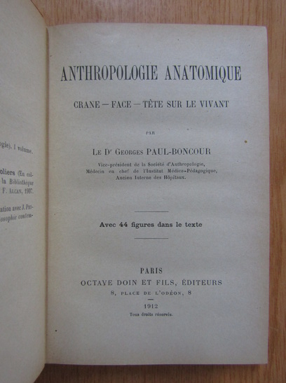 Georges Paul Boncour - Anthropologie anatomique
