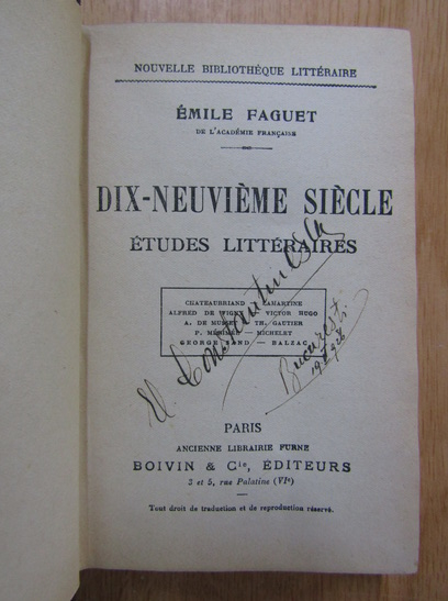 Emile Faguet - Dix-neuvieme siecle. Etudes litteraires