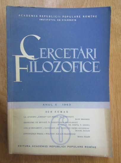 Anticariat: Revista Cercetari Filozofice, anul X, nr. 6, 1963
