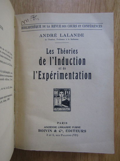 Andre Lalande - Les theories de l'induction et de l'experimentation