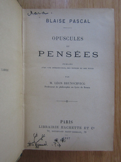 Blaise Pascal - Opuscules Et Pensees - Cumpără