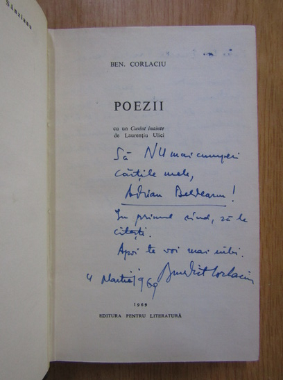 Anticariat: Ben. Corlaciu - Poezii (cu autograful autorului)