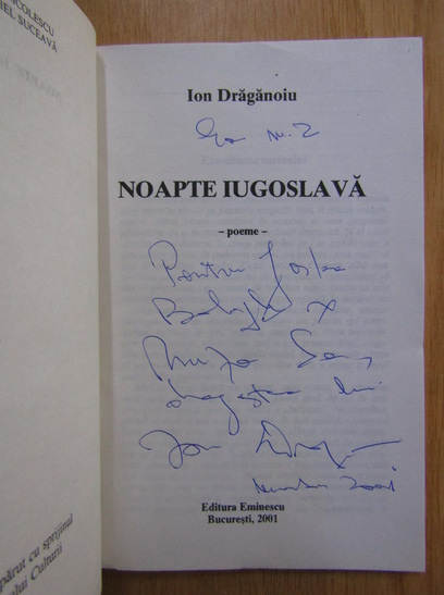 Anticariat: Ion Draganoiu - Noapte iugoslava (cu autograful autorului)