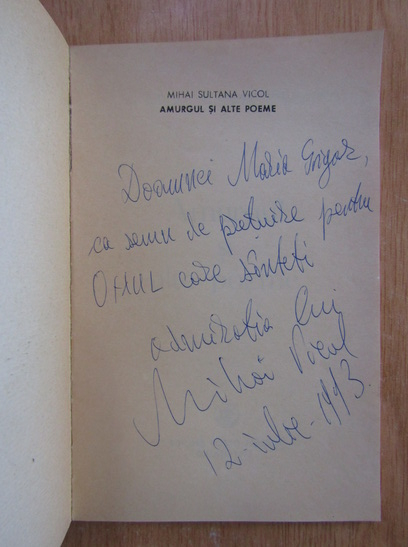 Anticariat: Mihai Sultana Vicol - Amurgul si alte poeme (cu autograful autorului)