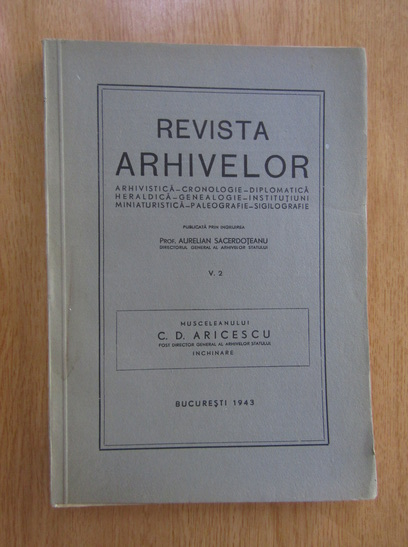 Anticariat: Revista Arhivelor, anul V, nr. 2, 1943