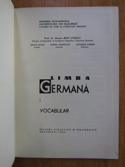 Jean Livescu - Limba germana, volumul 1. Vocabular