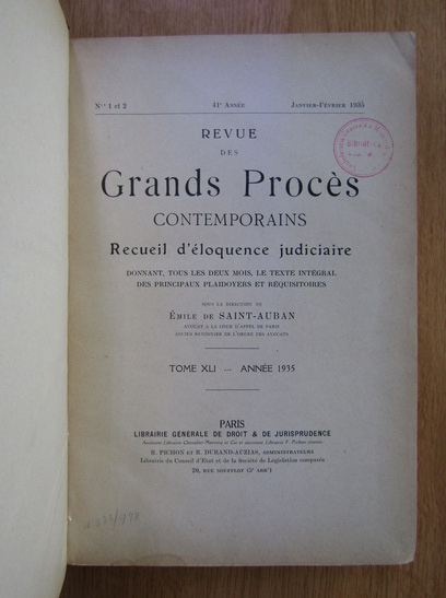Revue des Grands Proces Contemporains (volumul 41)
