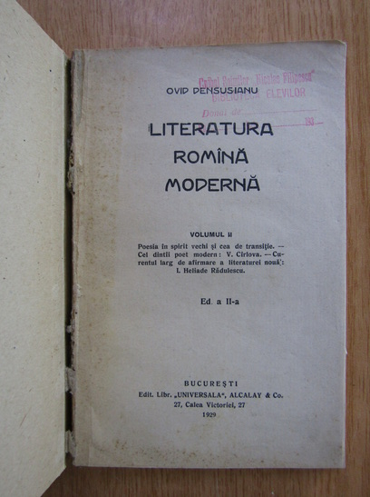 Ovid Densusianu - Literatura romana moderna (volumul 2)