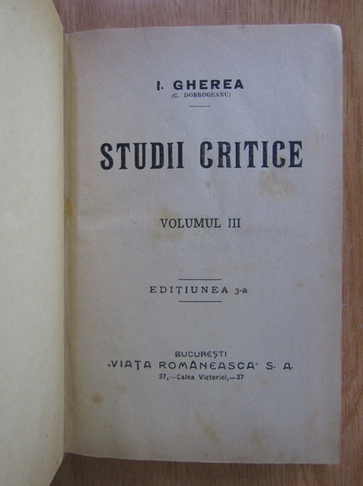 I. Gherea - Studii critice (volumul 3)