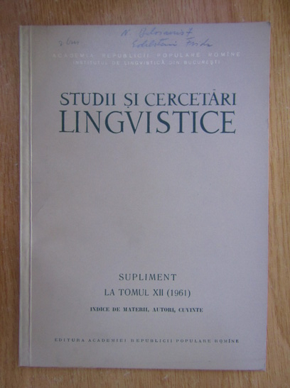 Anticariat: Studii si cercetari lingvistice. Supliment la volumul XII, 1961