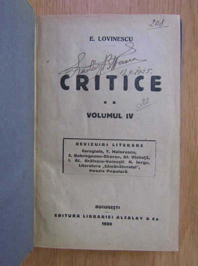 E. Lovinescu - Critice (volumul 4)
