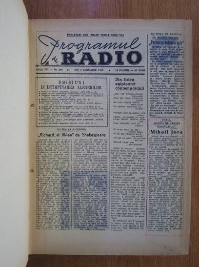 Revista Programul de radio, anul VII, nr. 268-319, 1957 (51 de numere colegate)