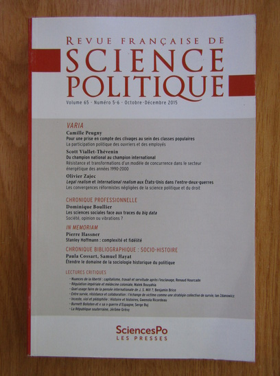 Anticariat: Revue francaise de science politique, volumul 65, nr. 5-6, octombrie-decembrie 2015