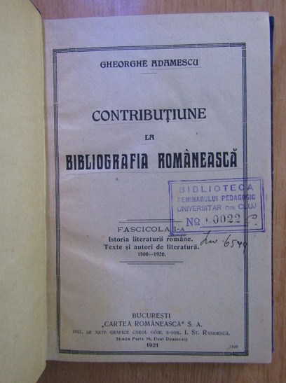 Gheorghe Adamescu - Contributiune la bibliografia romaneasca