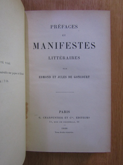 Edmond si Jules de Goncourt - Prefaces et manifestes litteraires