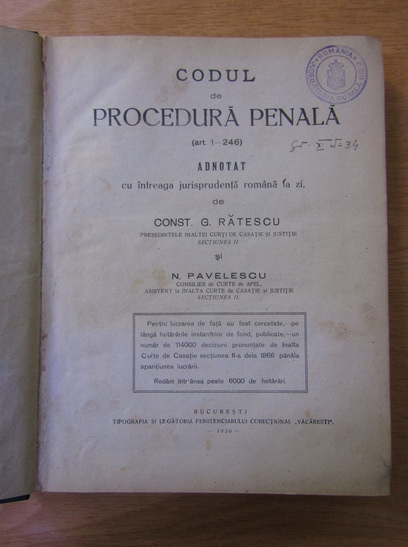 Const. G. Ratescu, N. Pavelescu - Codul de procedura penala art. 1-246
