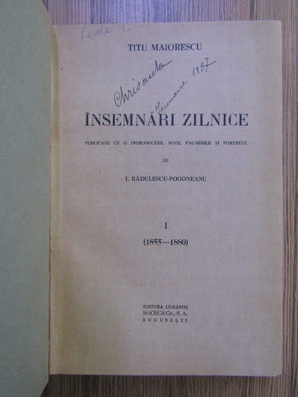Titu Maiorescu - Insemnari zilnice (volumul 1)