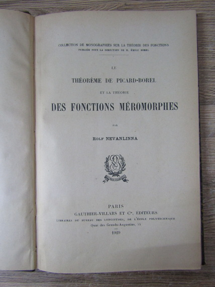 Le Theoreme de Picard-Borel et la Theorie des fonctions meromorphes (1929)