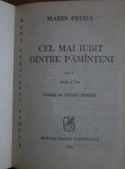 Marin Preda - Cel mai iubit dintre pamanteni (3 volume, cartonate)