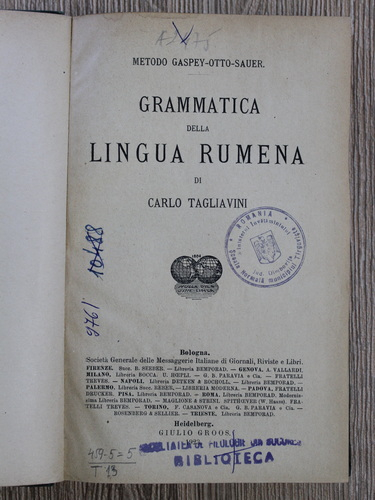 Carlo Tagliavini - Grammatica della lingua rumena (1923)