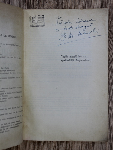 Anticariat: Marius A. C. Manoliu - Cazul fortuit si forta majora in dreptul penal (cu autograful autorului, 1942)