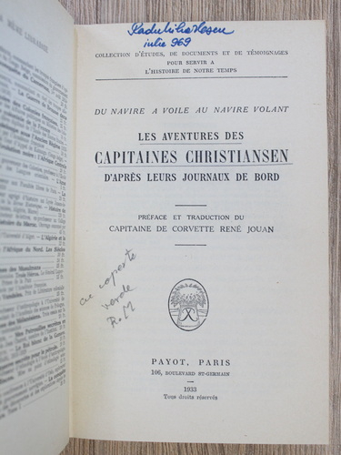 Corvette Rene Jouan - Les aventures des capitaines christiansen d'apres leurs journaux de bord (1933)