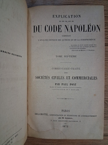 V. Marcade - Explication du Code Napoleon (volumul 7, 1872)
