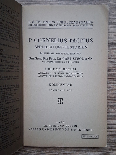 Cornelius Tacitus - Annalen und historien. I. Heft: Tiberius. Kommntar (1928)