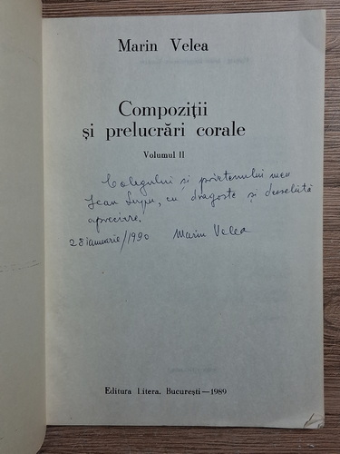 Marin M. Velea - Compozitii si prelucrari corale (2 volume, cu autograful autorului)