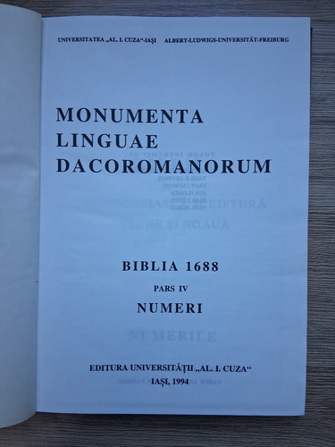 Monumenta linguae dacoromanorum. Biblia 1688. Pars IV. Numeri