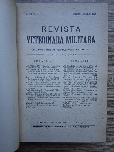 Revista veterinara militara. Organ stiintific al corpului veterinar militar (10 numere colegate, anii V-VI, 1924-1935)
