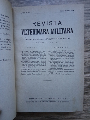 Revista veterinara militara. Organ stiintific al corpului veterinar militar (10 numere colegate, anii V-VI, 1924-1935)