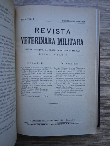 Revista veterinara militara. Organ stiintific al corpului veterinar militar (10 numere colegate, anii V-VI, 1924-1935)