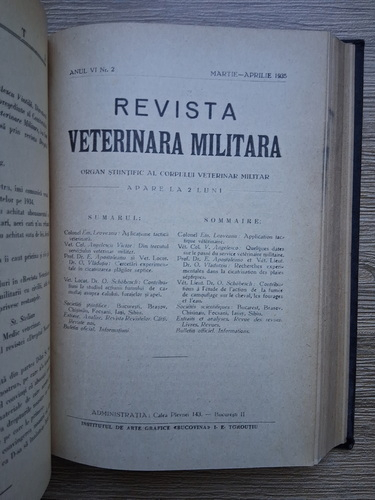 Revista veterinara militara. Organ stiintific al corpului veterinar militar (10 numere colegate, anii V-VI, 1924-1935)