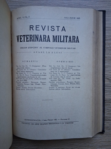 Revista veterinara militara. Organ stiintific al corpului veterinar militar (10 numere colegate, anii V-VI, 1924-1935)