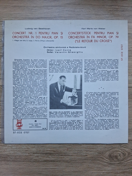 Beethoven, Karl Maria von Weber - Solist: Valentin Gheorghiu, Orchestra simfonica a Radioteleviziunii. Dirijor: Iosif Conta. Concert Nr. 1 Pentru Pian Si Orchestra in Do Major Op. 15. Concertstuck pentru Pian si Orchestra in Fa Minor Op. 79 (Le Retou
