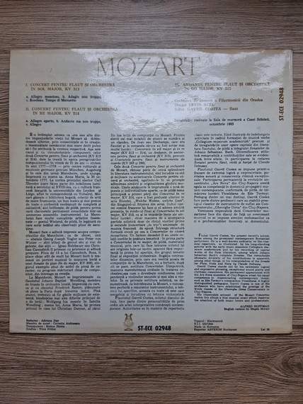 Orchestra de camera a Filarmonicii din Oradea, Ervin Acel, Gavril Costea - Concerto Nr. 1 and 2 for flute and orchestra (Wolfgang Amadeus Mozart)