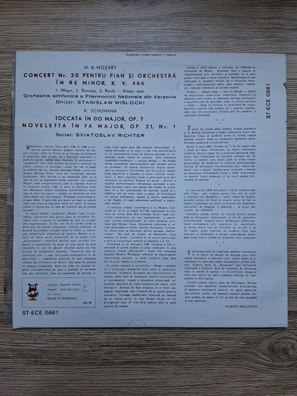 Orchestra simfonica a Filarmonicii Nationale din Varsovia, Stanislaw Wislocki, Sviatoslav Richter - Concert Nr. 20 pentru pian si orchestra in Re Minor. Toccata in Do Major Op. 7. Noveletta in Fa Major Op. 21 Nr. 1 