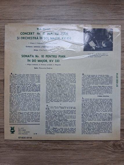 Orchestra simfonica a Radioteleviziunii Romane, Carlo Zecchi, Fausto Zadra - Mozart. Concert Nr. 17 pentru pian si orchestra in Sol Major. Sonata Nr. 10 pentru pian in Do Major