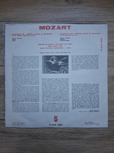 Cristina Anghelescu, Orchestra de camera a Filarmonicii din Oradea, Ervin Acel - Concertos No. 1 And No. 2 For Violin And Orchestra (Wolfgang Amadeus Mozart) 
