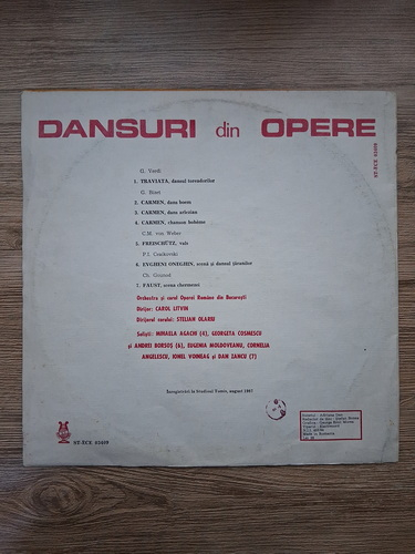 Corul Operei Romane din Bucuresti, Orchestra Operei Romane din Bucuresti - Dansuri din opere (Giuseppe Verdi, Georges Bizet, Carl Maria von Weber, Piotr Ilici Ceaikovski, Charles Gounod)