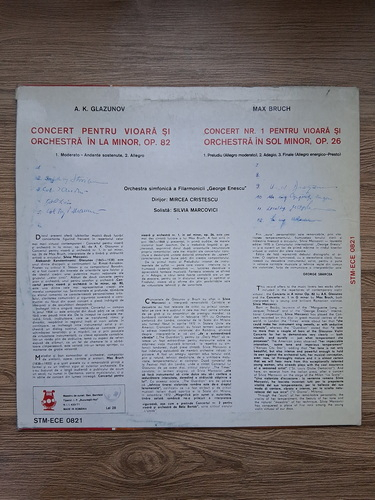 Orchestra Simfonica a Filarmonicii de Stat George Enescu, Mircea Cristescu, Silvia Marcovici - Concert pentru vioara si orchestra in La minor, op. 82 (Alexander Glazunov, Max Bruch)