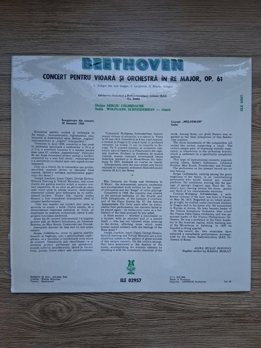 Symphony Orchestra of the RAI from Roma, Sergiu Celibidache, Wolfgang Schneiderhan - Concerto for violin and orchestra in Re major, op. 61 (Ludwig van Beethoven)