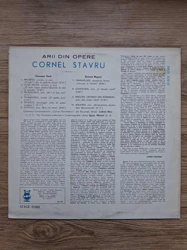 Cornel Stavru, Orchestra Conservatorului Ciprian Porumbescu din Bucuresti, Orchestra Simfonica a Cinematografiei - Arii din opere de Verdi si Wagner (Giuseppe Verdi, Richard Wagner)