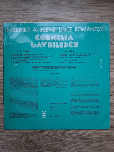 Cornelia Gavrilescu, Orchestra simfonica a Radioteleviziunii Romane - Interpreti ai scenei lirice romanesti (Wolfgang Amadeus Mozart, Bedrich Smetana, Giacomo Puccini, Charles Gounod)