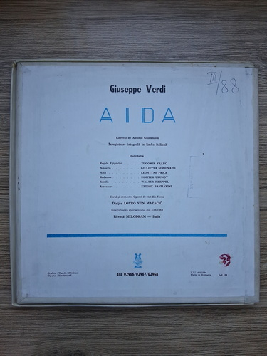 Corul Operei de stat din Viena, Orchestra Operei de stat din Viena, Lovro von Matacic - Aida (Giuseppe Verdi, 3 viniluri)