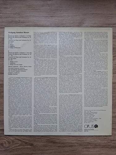 Slovak Chamber Orchestra, Bohdan Warchal, Marian Lapsansky - Concertos for piano and orchestra no. 11 in F major, KV 413. No. 14 in E flat major, KV 449 (Wolfgang Amadeus Mozart)